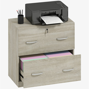 Cajonera de Escritorio con 2 Cajones Cajonera de Oficina con Guías para Carpetas Colgantes para A4 Cerradura y 2 Llaves para Estudio Salón 77x42x72 cm Natural