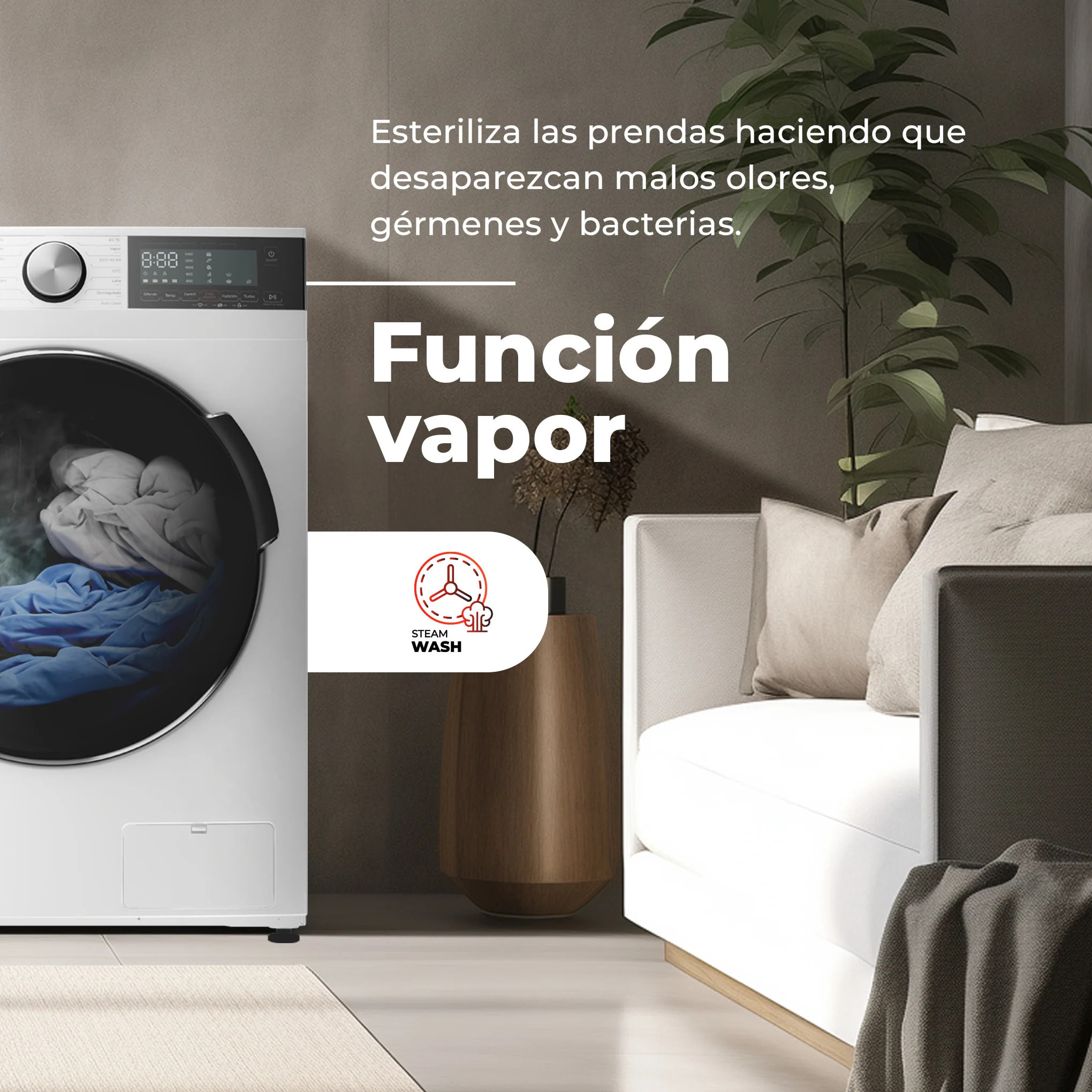 EVVO Lavadora 12 kg carga frontal Nova 12, 1350 rpm, Clase energética A, Motor Inverter, tambor diamante ePROTECT, 14 programas, Función vapor Steam Wash, Smart LOAD, Lavado Rápido 15', Inicio diferido, Inox