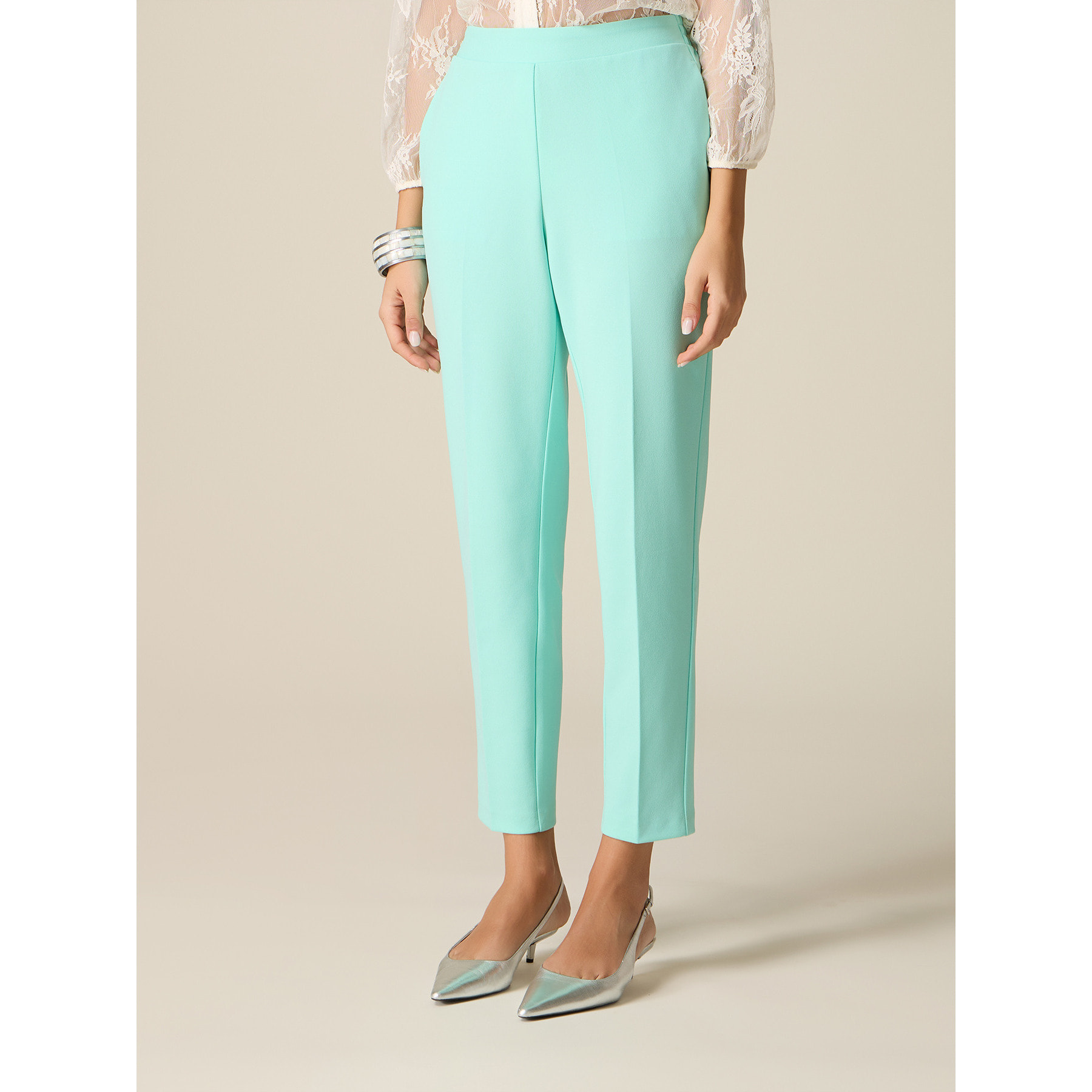 Oltre - Pantaloni regular in tessuto crêpe - Verde acqua