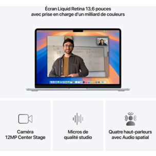 Ordinateur Apple MACBOOK Air 13,6" Puce M4 CPU 10 / GPU 10 coeurs Mémoire RAM 24Go Stockage 512Go SSD Retina Argent