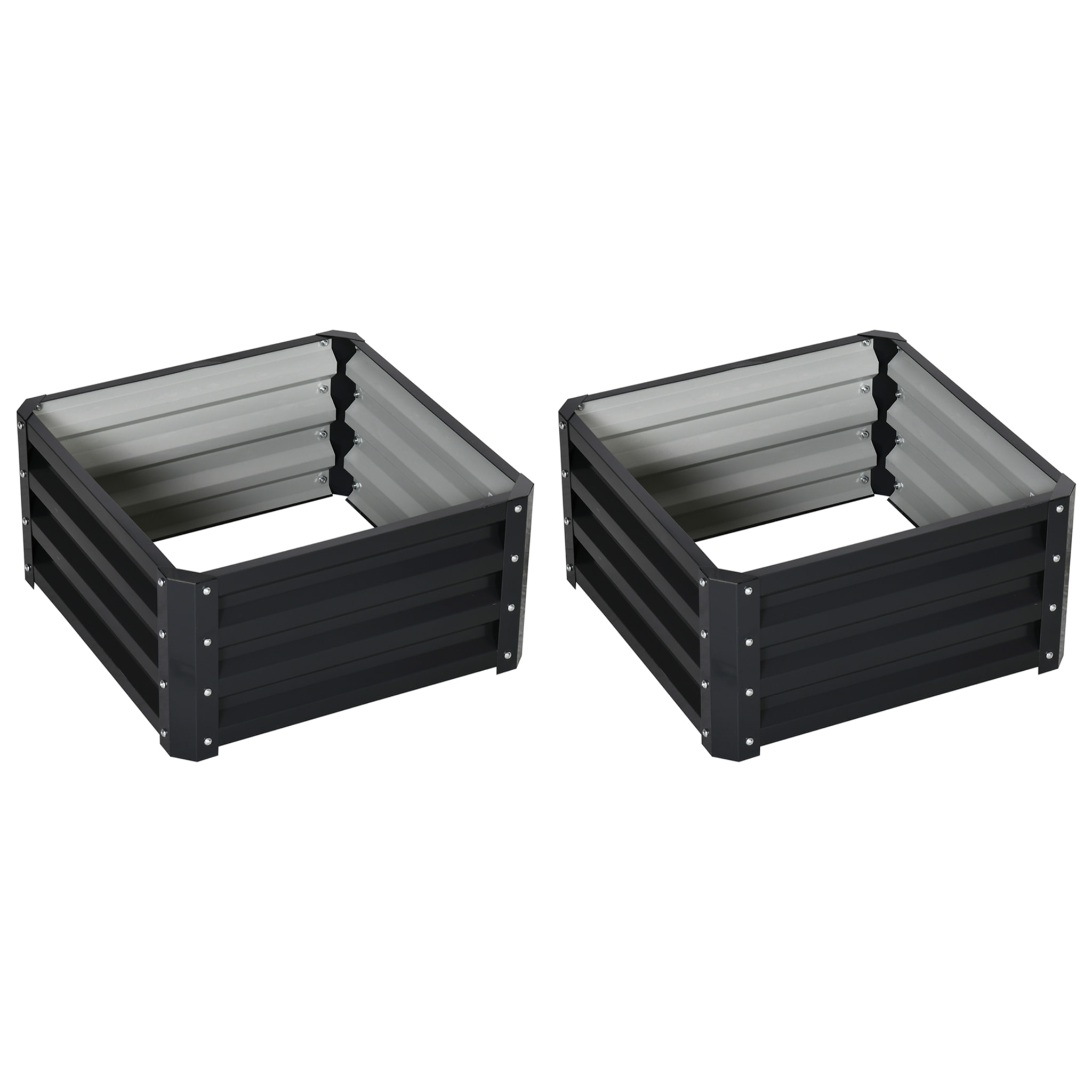 Lot de 2 carrés potagers dim. 60 x 60 x 30 cm tôle d'acier ondulé anthracite