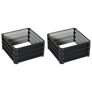 Lot de 2 carrés potagers dim. 60 x 60 x 30 cm tôle d'acier ondulé anthracite