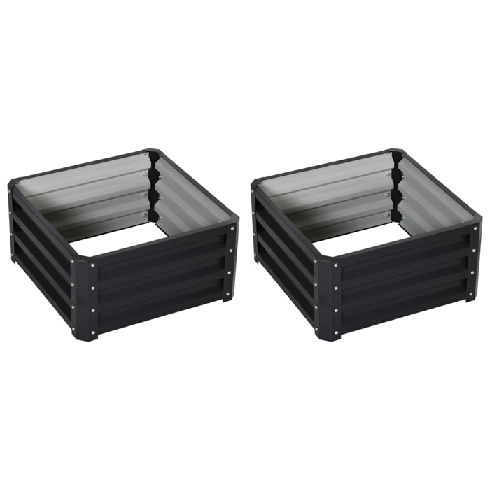 Lot de 2 carrés potagers dim. 60 x 60 x 30 cm tôle d'acier ondulé anthracite