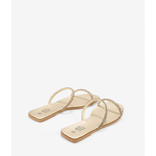 Sandalias planas doradas con dos tiras brillantes