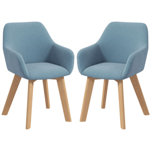 Chaises de visiteur design scandinave - lot de 2 chaises - pieds bois hévéa - assise dossier accoudoirs velours bleu