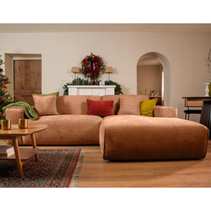 Lison - Canapé d'angle droit 4 places en velours texturé - Terracotta