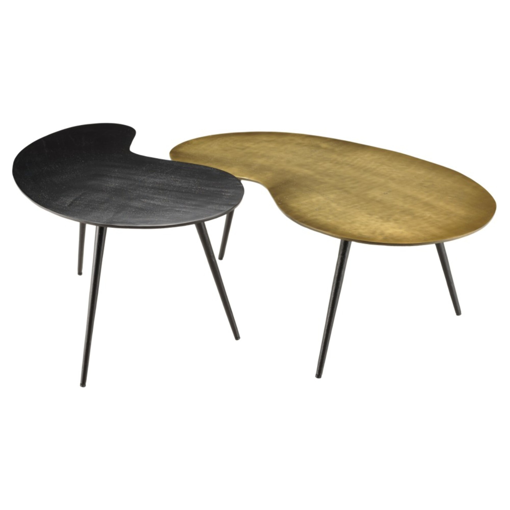 JAMES - Set de 2 tables basses ovoïdes en aluminium noir mat et doré