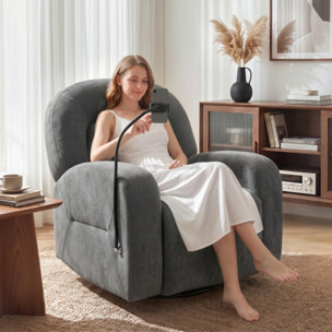 HOMCOM Sillón Relax Reclinable 3 en 1, Sillón Relax con Función Mecedora, Giratorio 360°, Soporte para Teléfono, Asiento Amplio, Respaldo Ancho, Tapizado en Terciopelo, Gris