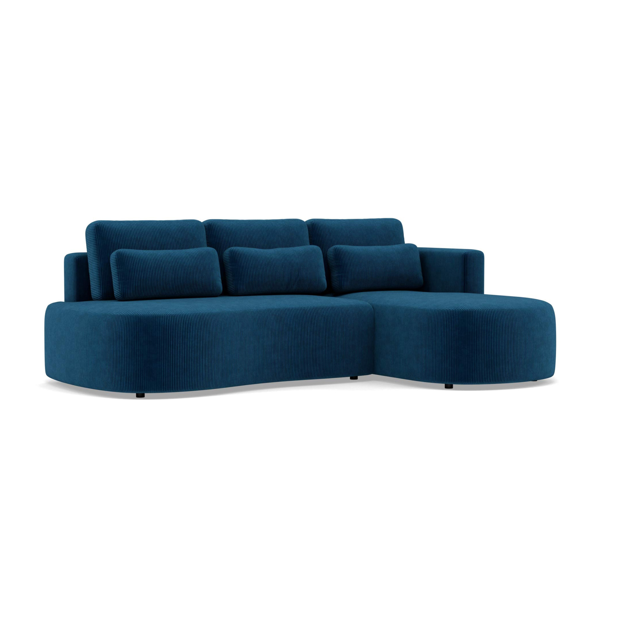 Mahina - canapé d'angle droit 4 places convertible avec coffre en velours côtelé - Bleu