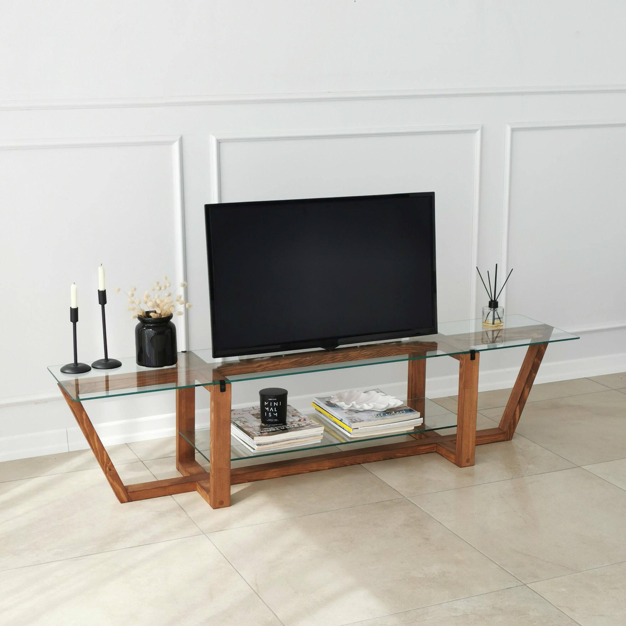 Mobile porta TV Dmatturr, Credenza da soggiorno, Armadio basso per TV, Base parete attrezzata, 158x35h35 cm, Noce