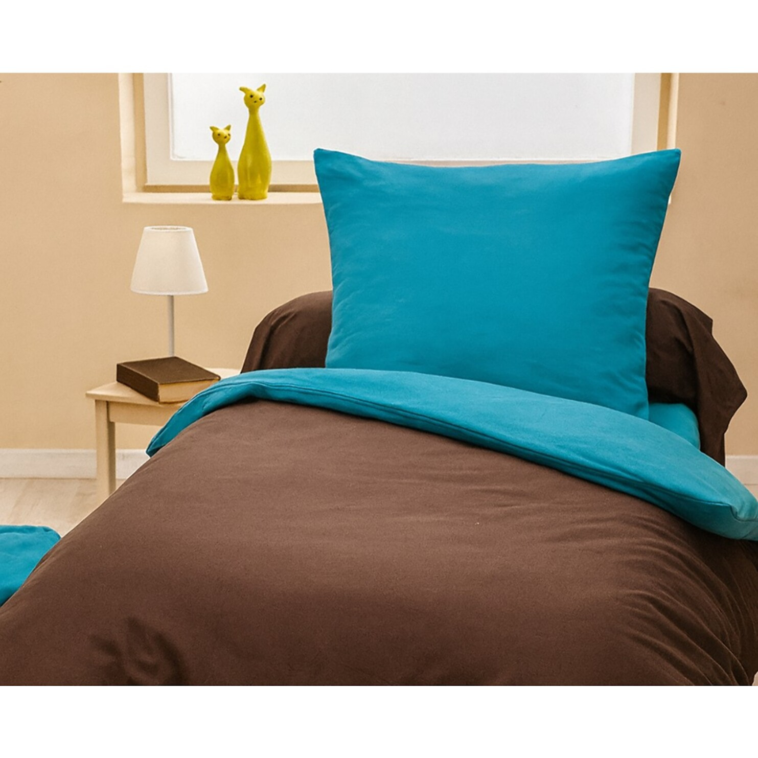 Parure Housse De Couette 3pcs 100% coton 57fils Choco/turquoise