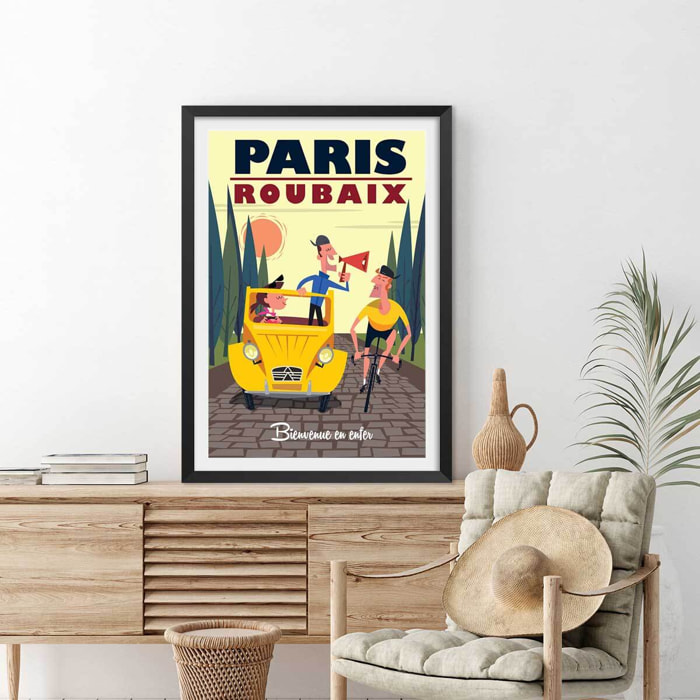 Affiche Course Paris - Roubaix Affiche sous cadre noir