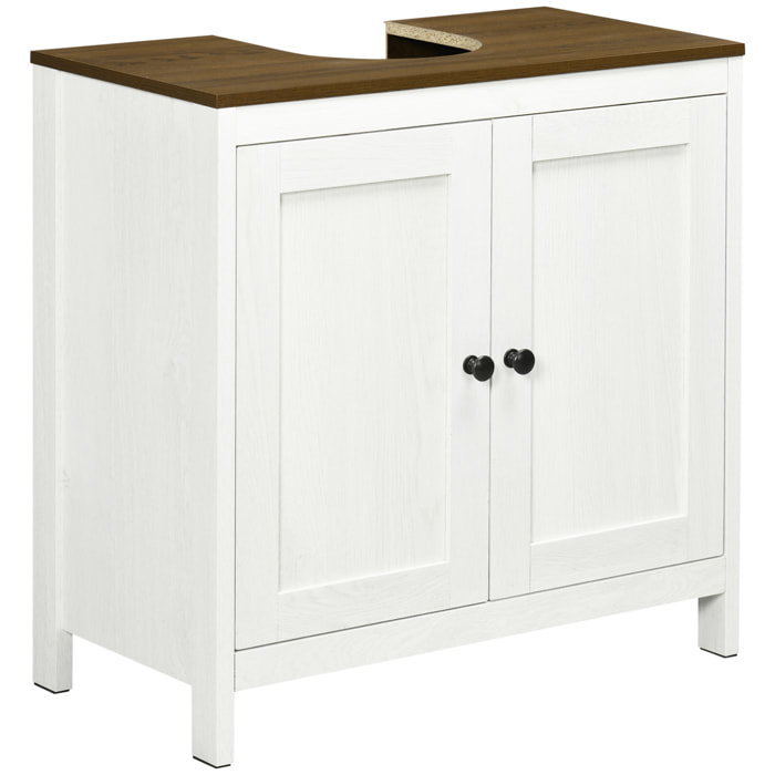 Mueble para Debajo del Lavabo Armario Bajo Lavabo de Madera con 2 Puertas y Estante Ajustable Armario de Baño de Suelo Moderno 60x30x60 cm Blanco