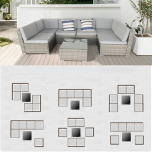 MALAKA - Salon de jardin modulable 6 places en résine tressée - gris et gris