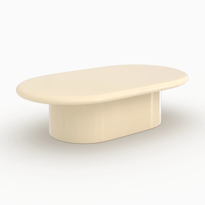 Table basse ovale laquée blanche en MDF, 120 cm - Sia