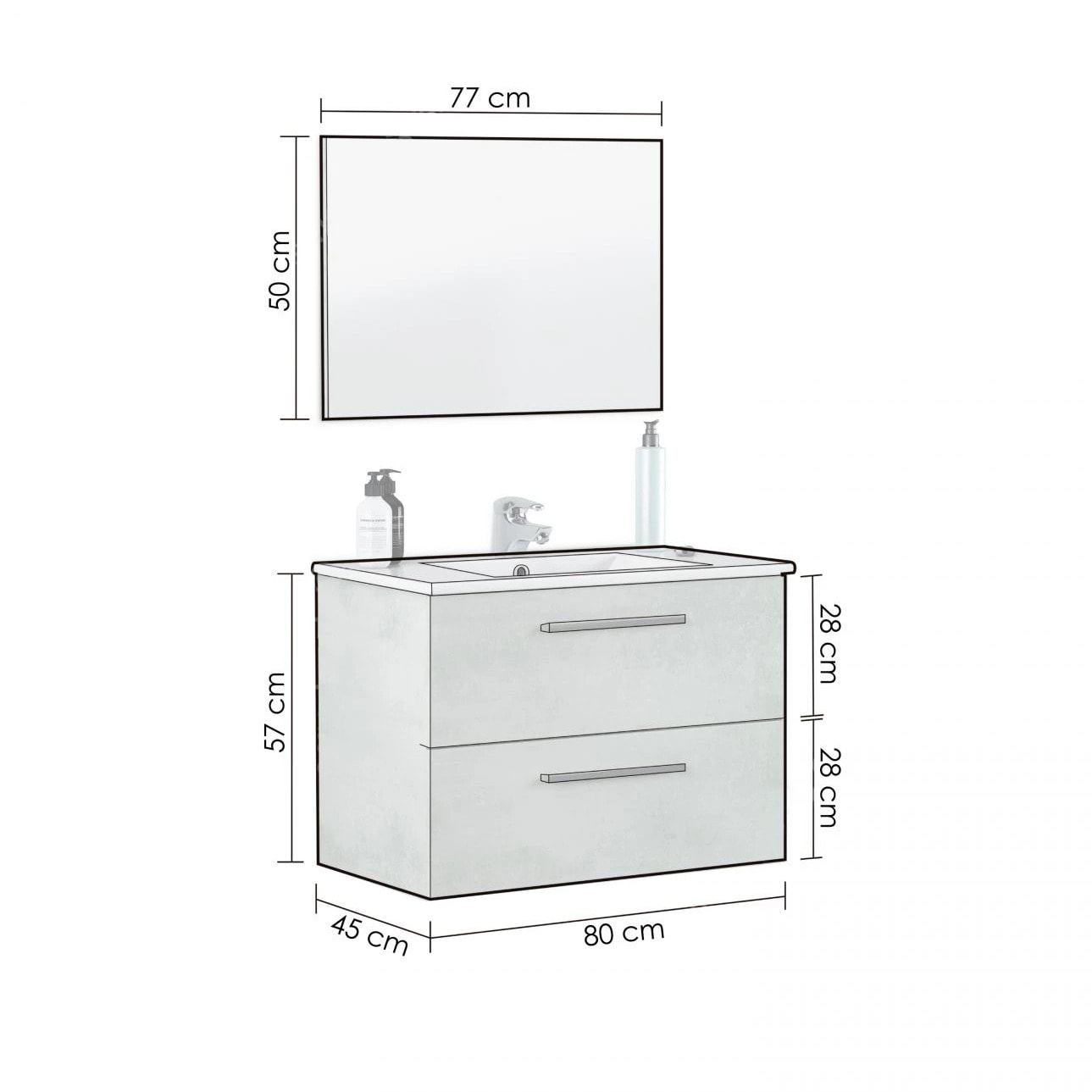 Mueble de baño con espejo Osvak 2 cajones Cemento