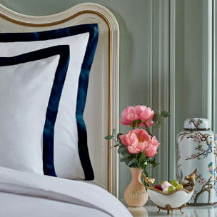 Lot de 2 taies satin de coton jeu d'unis blanc Suite heritage bleu