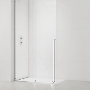 X-MOTION 110x200cm Paroi en verre coulissante Crystal Glass® 8 mm anticalcaire, avec bras et profilés chrome brillant (SATBWIXM1