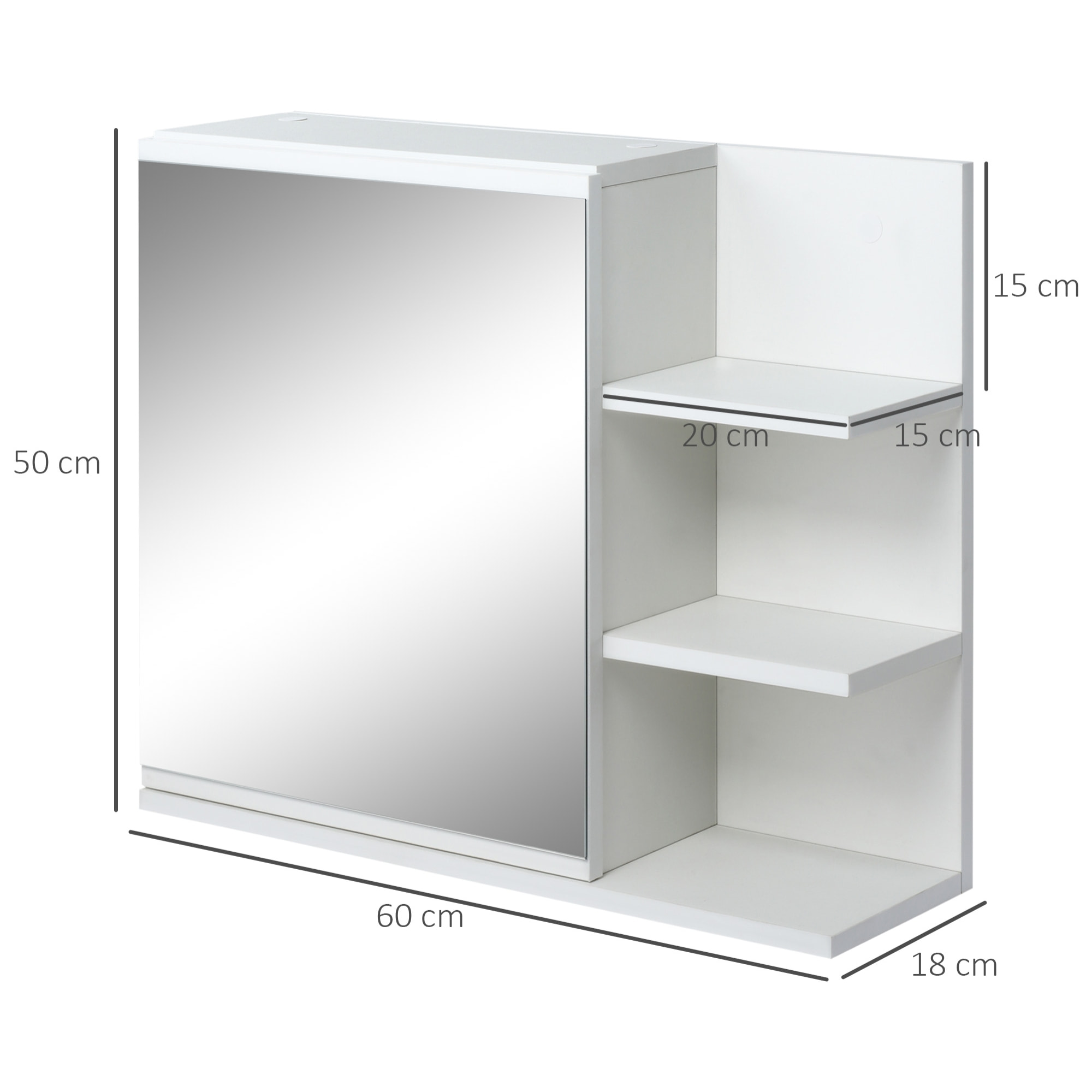 Armoire miroir de salle de bain avec étagère - 3 étagères latérales - kit installation murale fourni - panneaux particules blanc