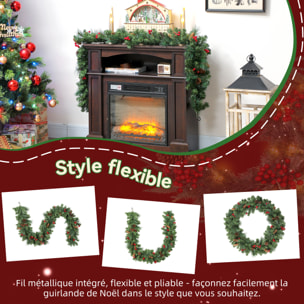 Guirlande de Noël artificielle 180 cm 162 branches denses 2 variétés - pommes de pin, baies rouges - vert