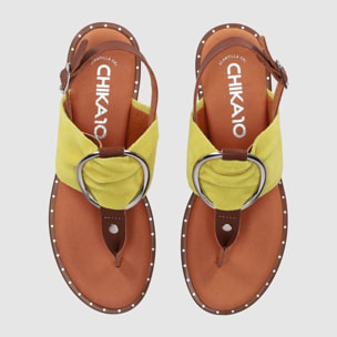 Sandalias de Serraje - Amarillo - Tacón: Bajo