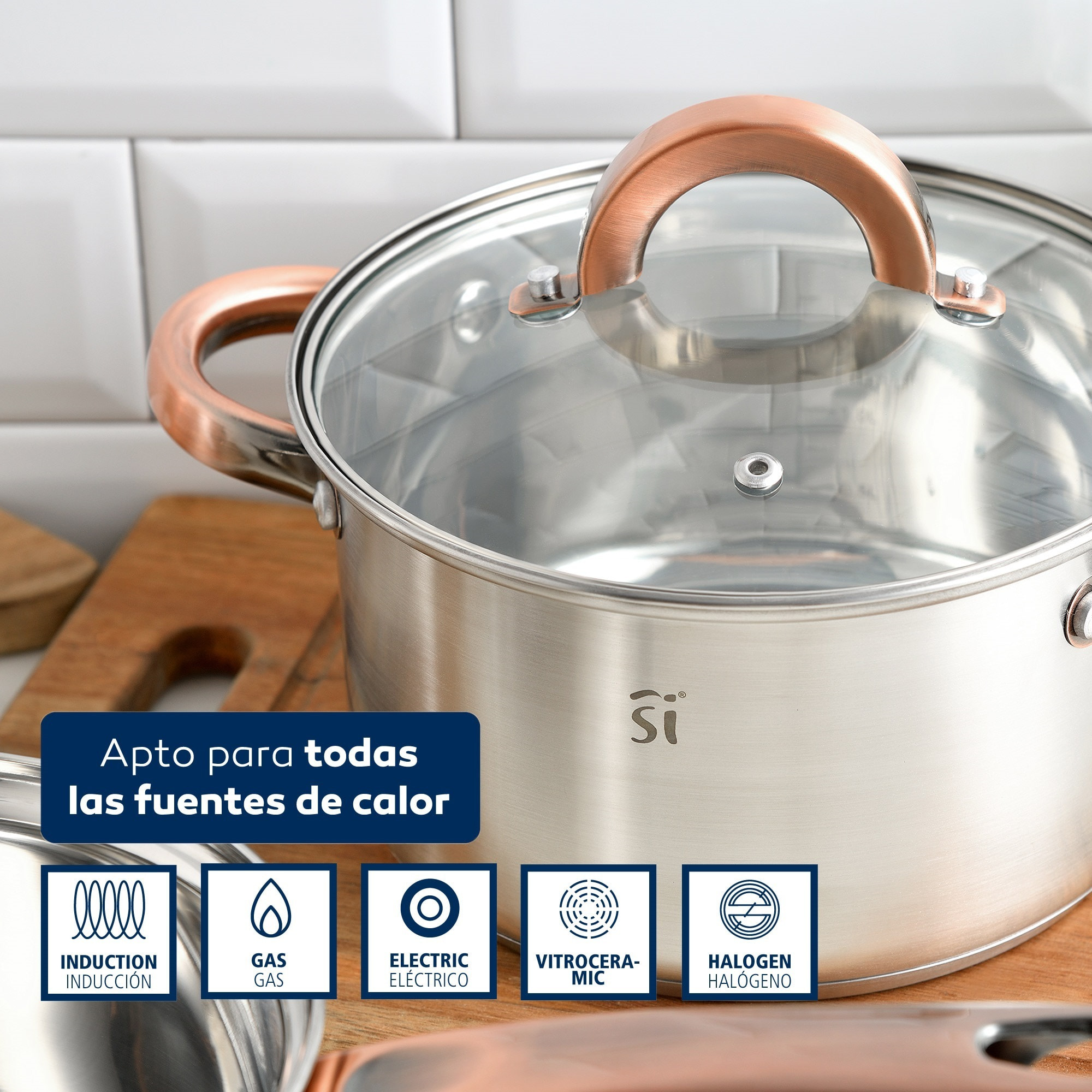 Batería 5pc acero inox ø16ø18ø20 + juego de sartenes ø18ø22ø26 + espátula ranurada san ignacio