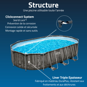 Bestway Piscine hors sol tubulaire ovale Bestway Power Steel 610 x 366 x 122 cm décor bois