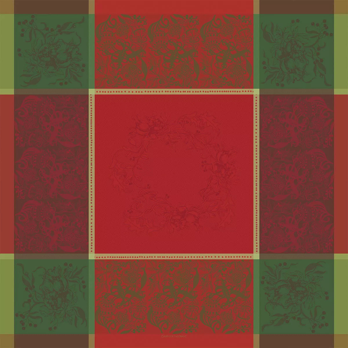 Nappe anti tache pur coton motif jacquard Noel fruite rouge