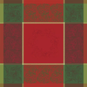 Nappe anti tache pur coton motif jacquard Noel fruite rouge