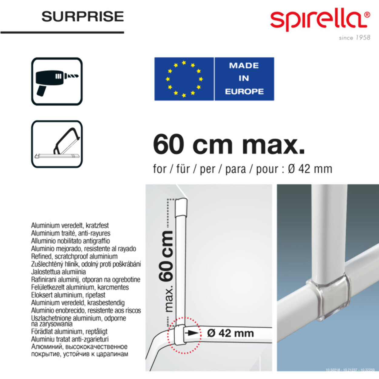Barre support de plafond pour barre modèle Surprise Finition brillante Spirella