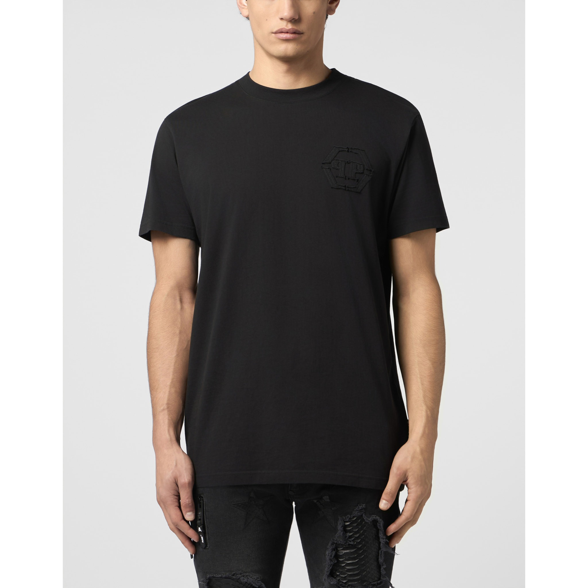 PHILIPP PLEIN Round Neck T-Shirt Raw Edge Monogram Monogram