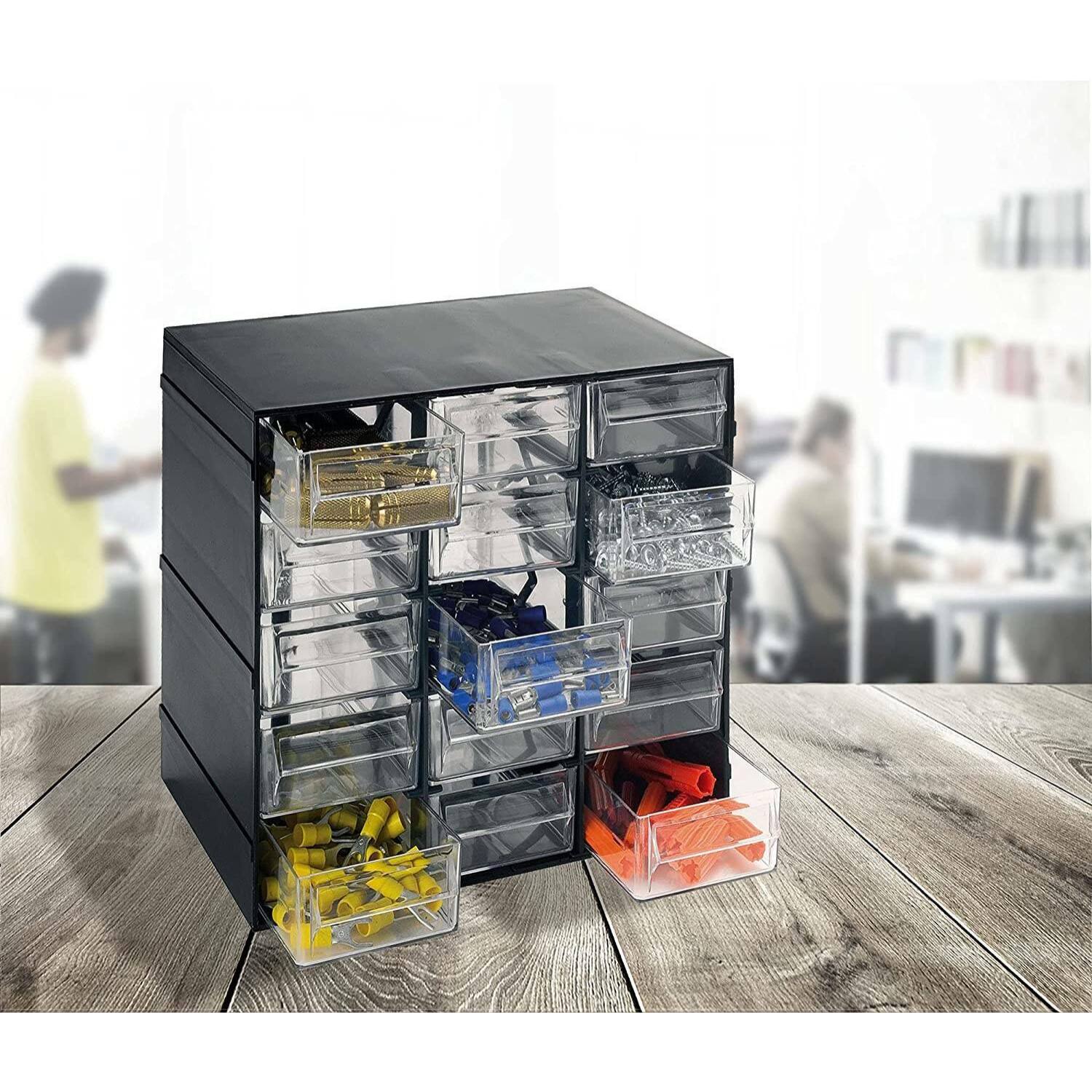 Cassettiera portaminuteria a 15 cassetti, Organiser portaoggetti con cassetti trasparenti, 100% Made in Italy, cm 23x14h19, colore Nero