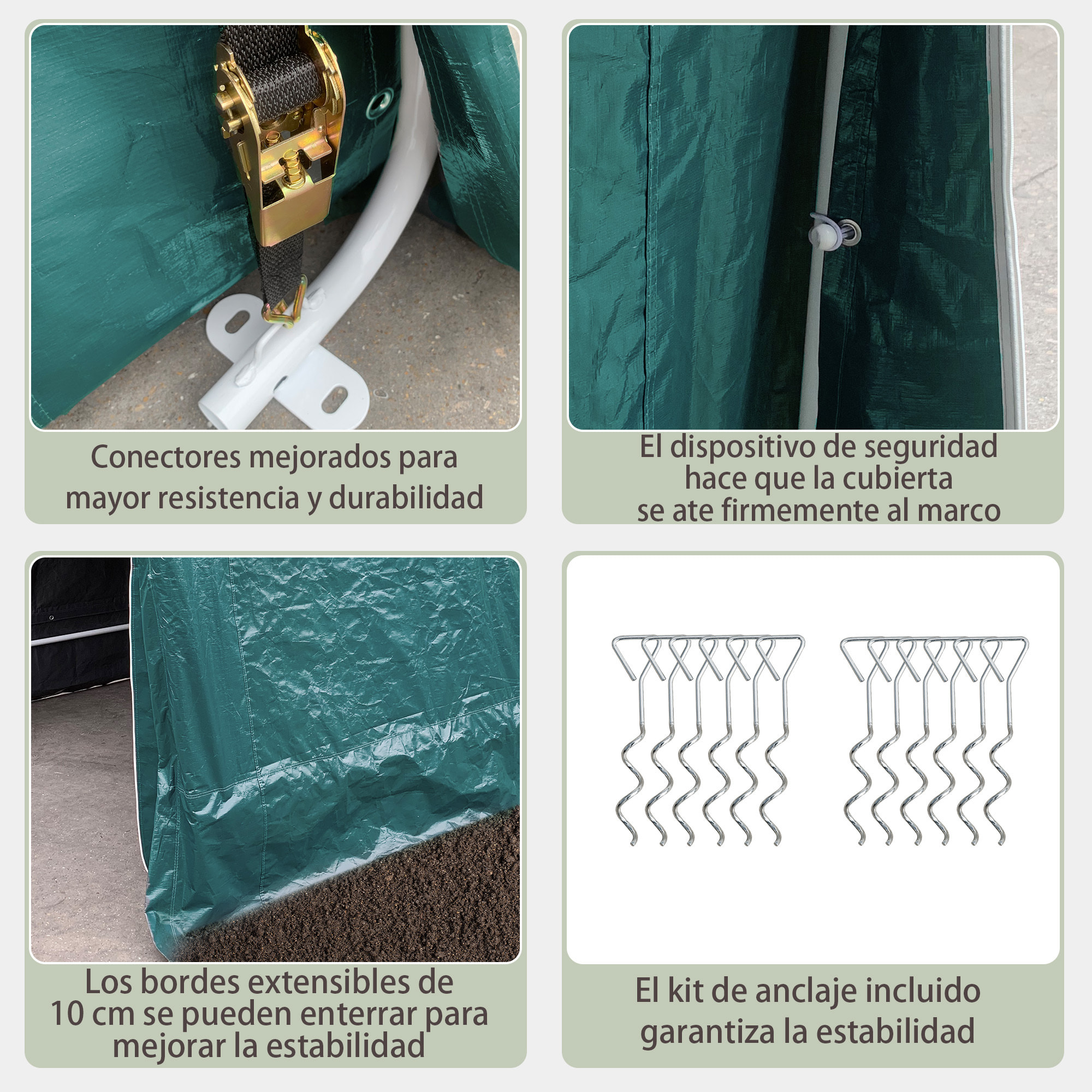 Carpa de Jardín Exterior para Herramientas Bicicletas 2,4x2x2 m Cobertizo Exterior con 2 Puertas con Cremallera Impermeable Anti-UV Carpa para Jardín Verde