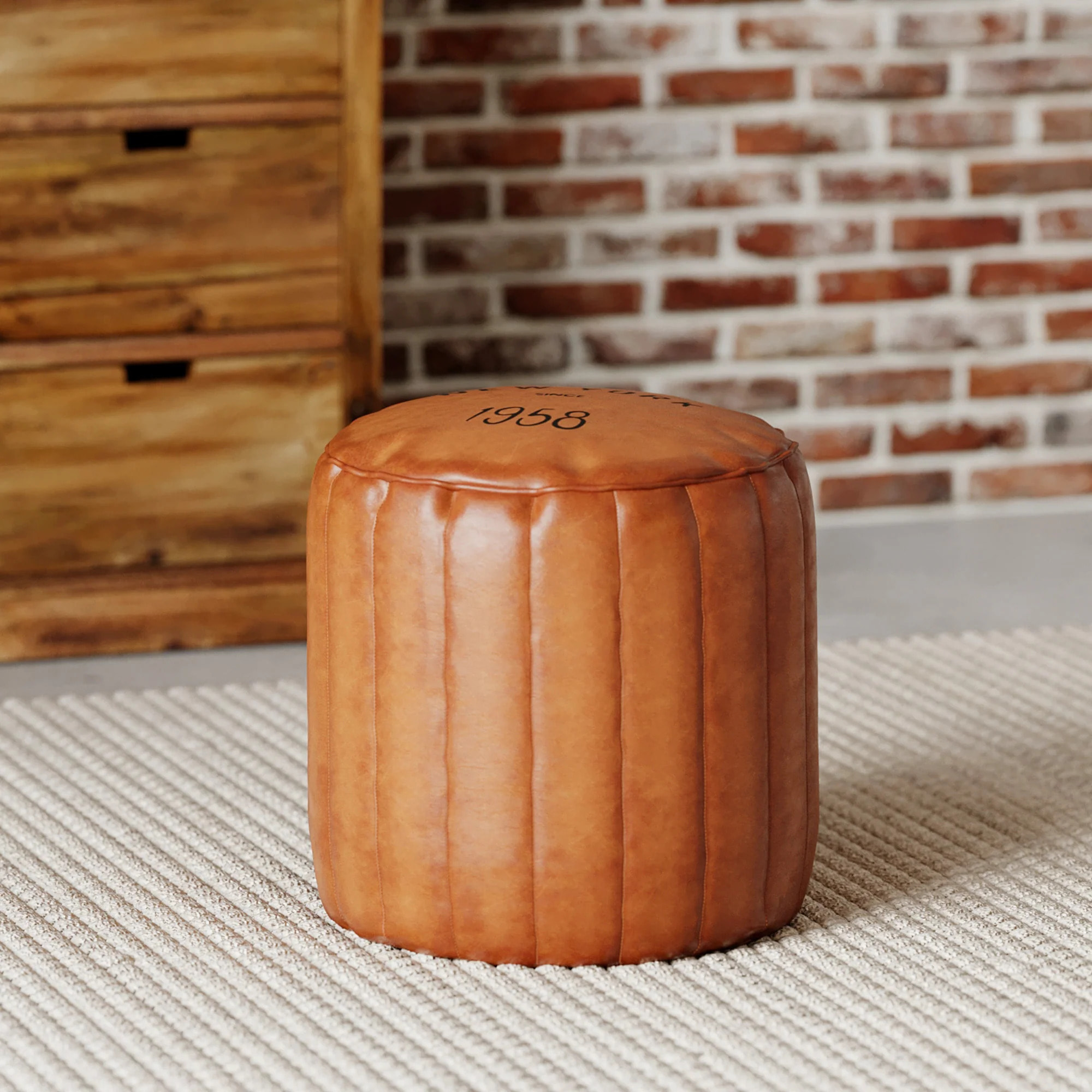 Pouf rond en cuir marron D42 cm - Bally