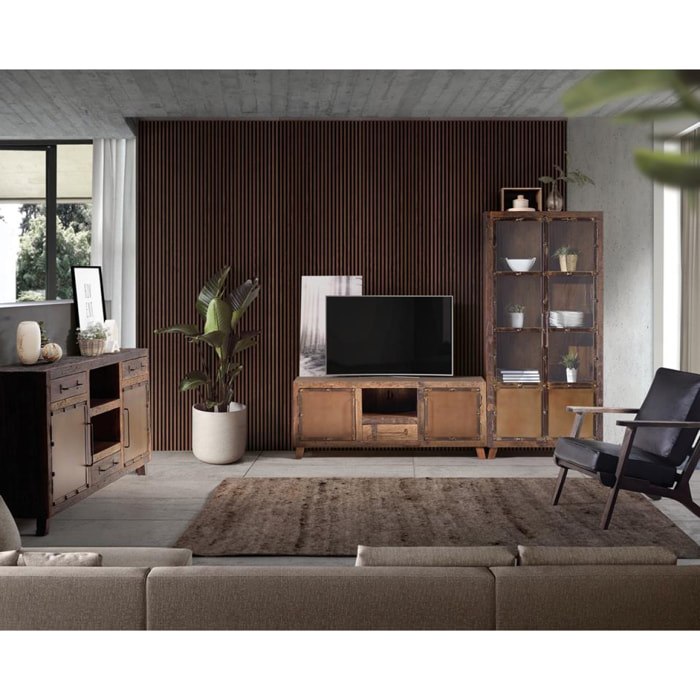 Vitrina - madera y bronce viejo - 90x40x190cm