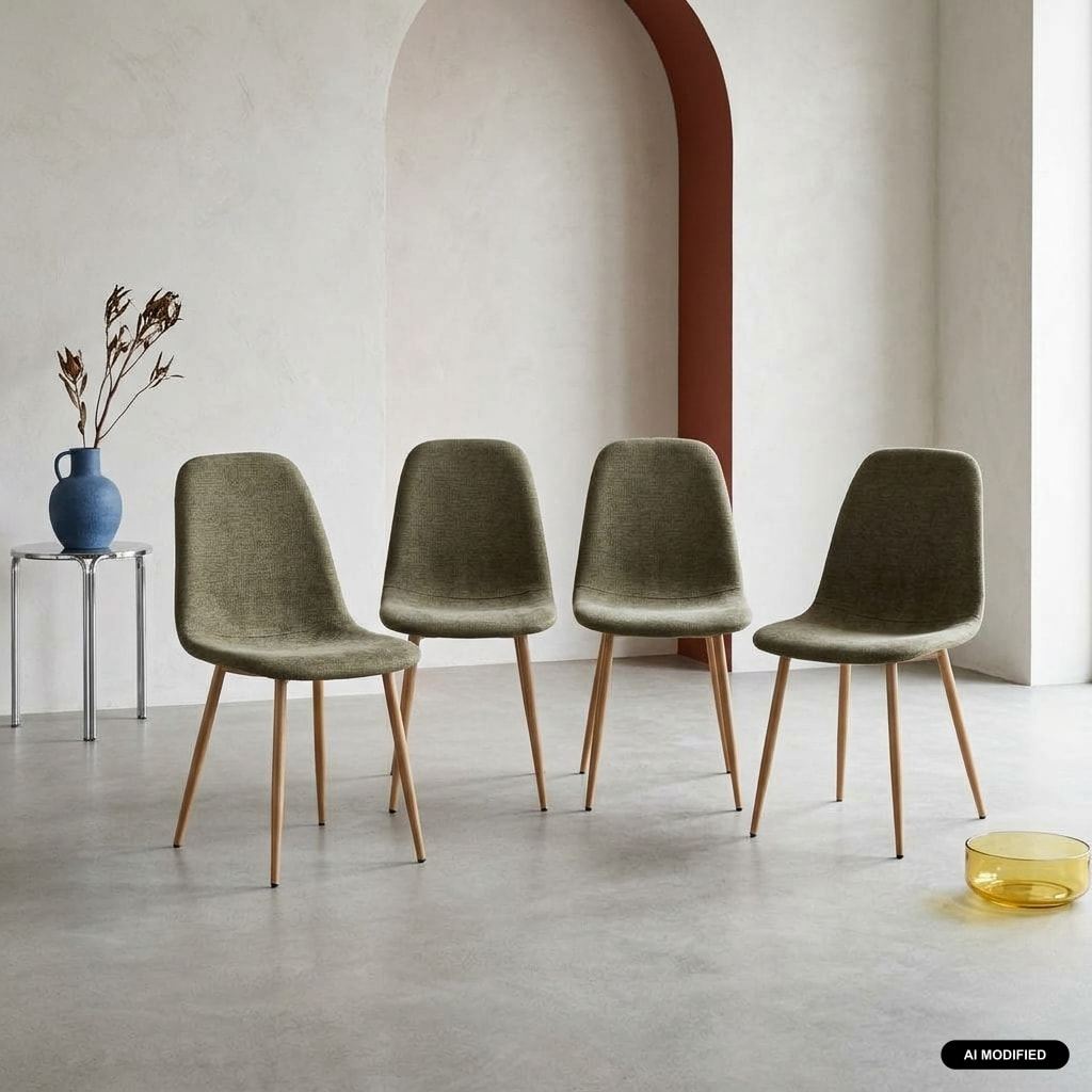 Chaise décor bois et tissu (lot de 4) VERA