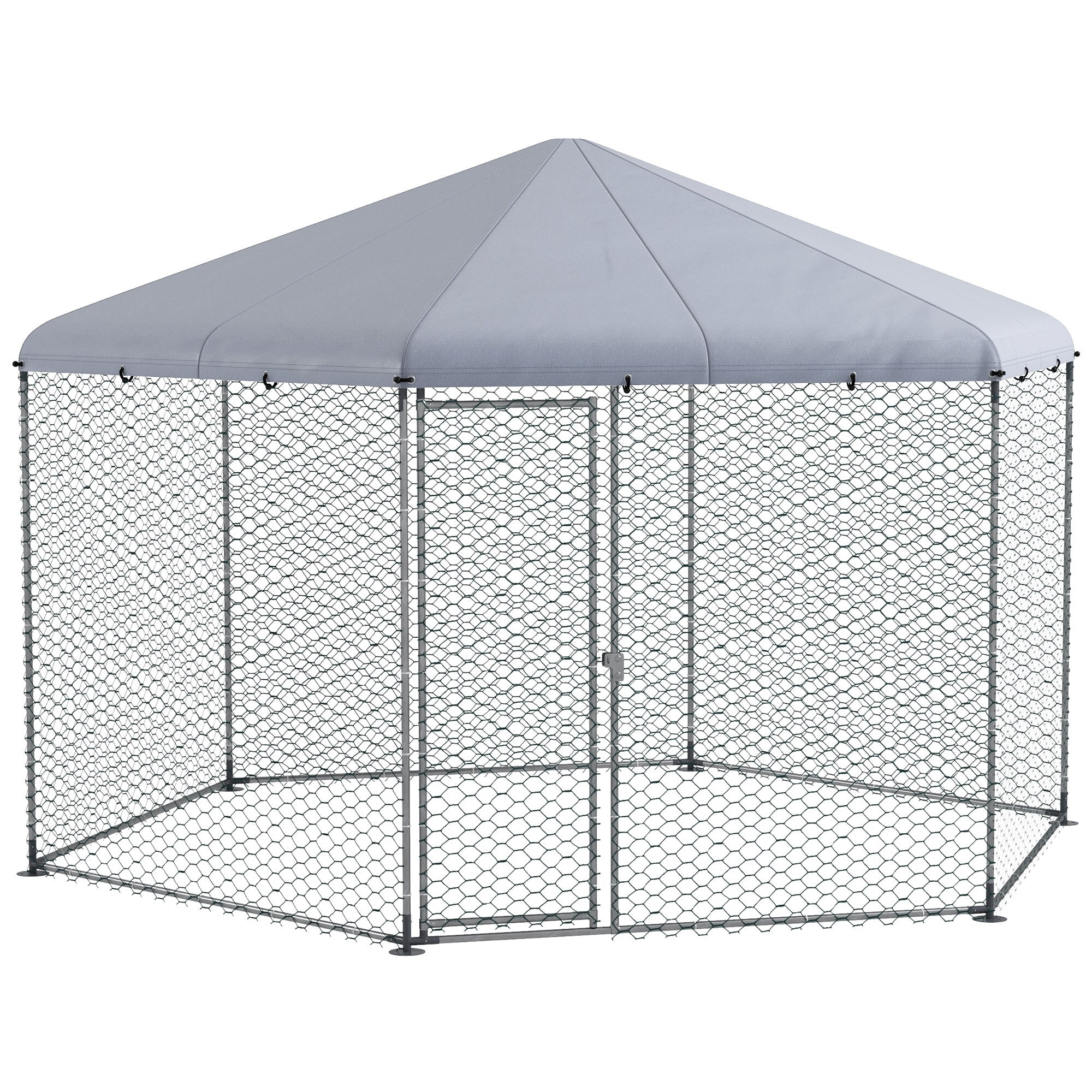 Enclos poulailler chenil 10 m² - parc grillagé dim. 4L x 3,46l x 2,63H m - entièrement couvert - acier oxford gris