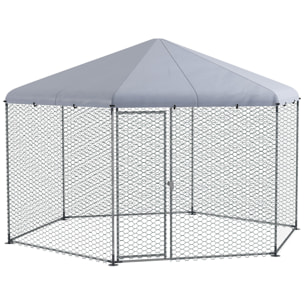 Enclos poulailler chenil 10 m² - parc grillagé dim. 4L x 3,46l x 2,63H m - entièrement couvert - acier oxford gris