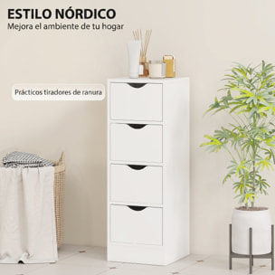 Armario de Baño Estrecho, Mueble Auxiliar de Baño con 4 Cajones y Asas Ranuradas, para Espacios Reducidos, 29x29x83 cm, Blanco