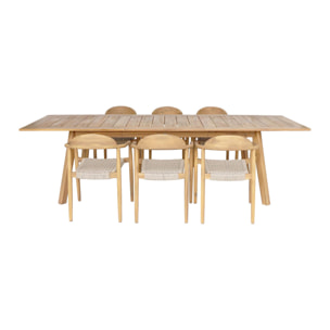 Table de jardin extensible bois d'acacia + 6 assises en résine couleur naturel Palena + Cerina