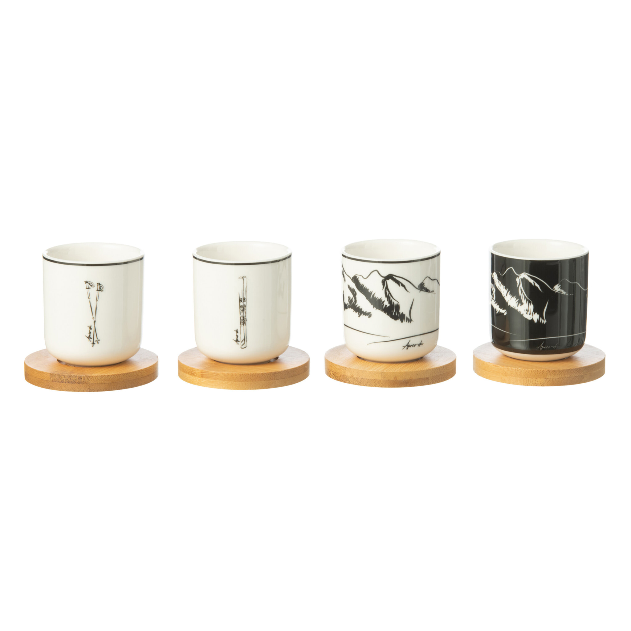 J-Line tasse à café + sous-tasse Bambou - céramique - noir/blanc - boîte de 4