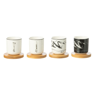 J-Line tasse à café + sous-tasse Bambou - céramique - noir/blanc - boîte de 4