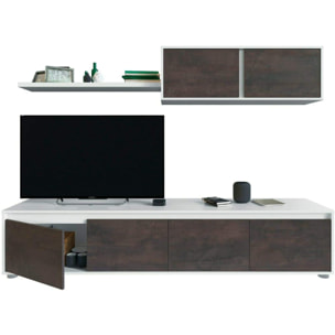 Parete Attrezzata Mobile Mobile Soggiorno TV con Mensola e Modulo Sospeso Salotto Legno Base Televisione Sala da Pranzo 200x41x43 cm Bianco E Ossido