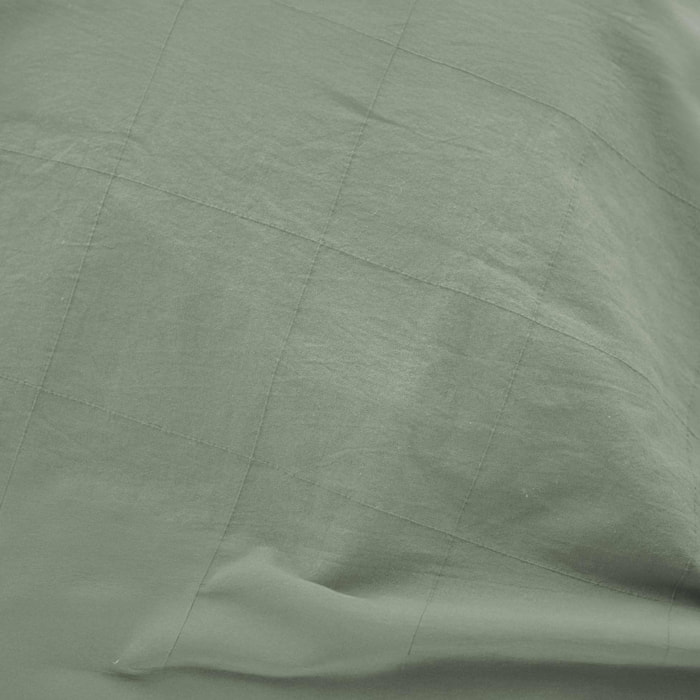 Drap-housse en coton lavé motif carreaux jacquard - Sauge