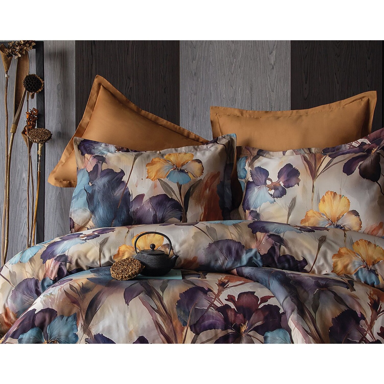 Parure housse de couette et taies oreiller 100% Satin de Coton imprimé