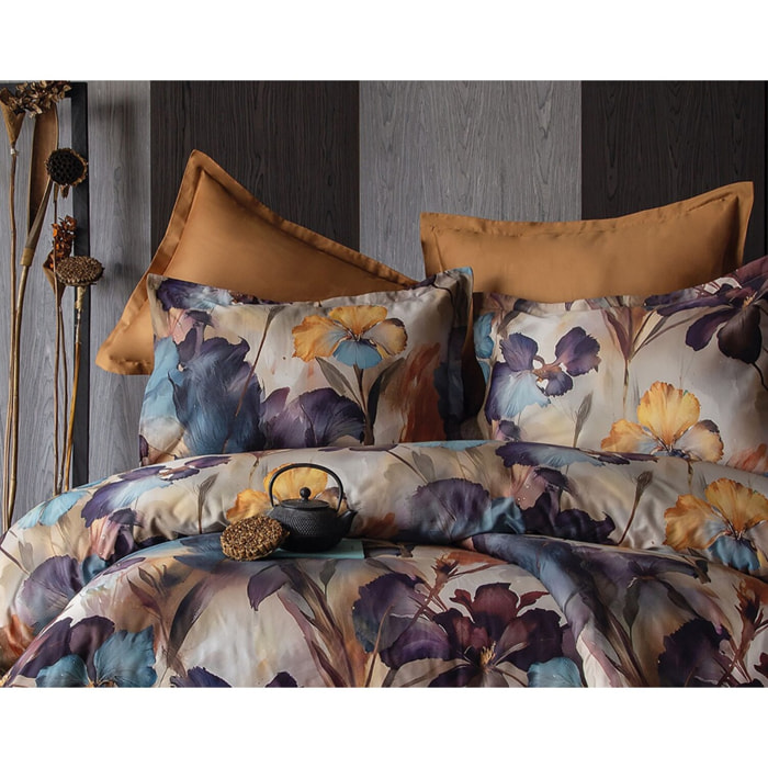 Parure housse de couette et taies oreiller 100% Satin de Coton imprimé