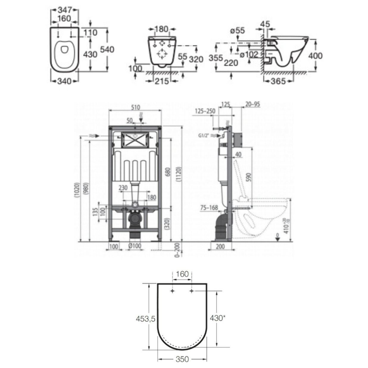 Pack WC bâti-support autoportant + WC suspendu sans bride avec abattant SoftClose + plaque chrome (STROGAWR05-U)