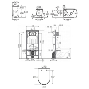 Pack WC bâti-support autoportant + WC suspendu sans bride avec abattant SoftClose + plaque chrome (STROGAWR05-U)