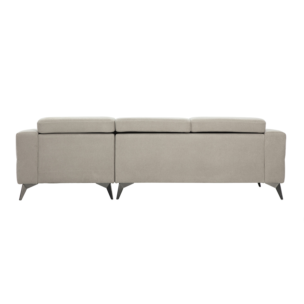 Canapé d'angle droit 3 places avec têtières ajustables en tissu chenille beige et métal NORELL