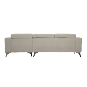 Canapé d'angle droit 3 places avec têtières ajustables en tissu chenille beige et métal NORELL
